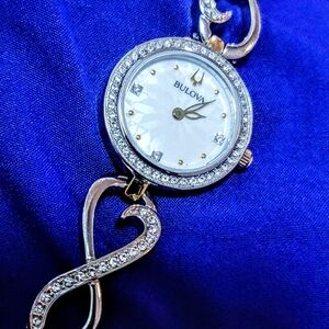 Bulova Crystal Petite Mother of Pearl Women's Watch Infinity Links 24mm